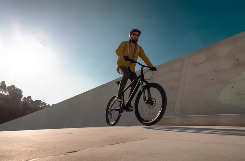 冬季寒冷清晨白天男性在公路马路上骑山地车自行车摄影背景,高清,摄影图,摄影图片,图片大全,摄影图免费下载